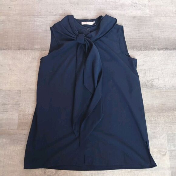 Tory Burch Tops - Tory Burch Womens Sz 4 Sleeveless Tunic Button Up Top Navy Blue
